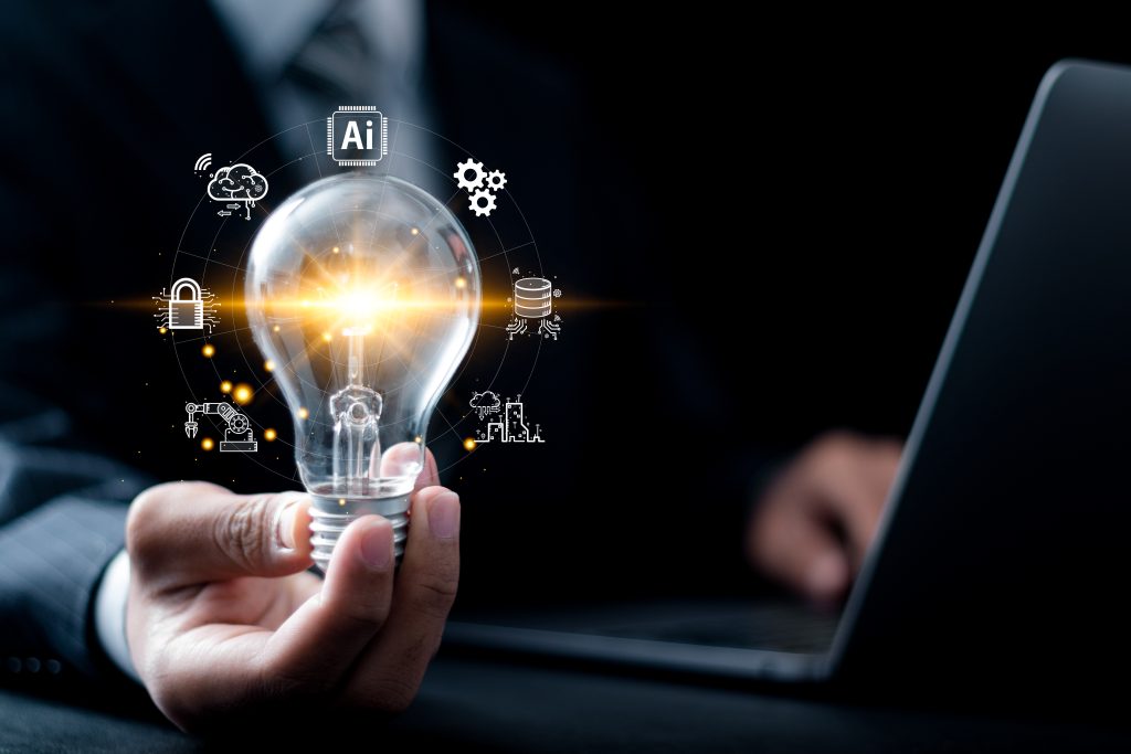 Fig 4 - light bulb with several icons showing innovation and traditions are keys to a school's success.