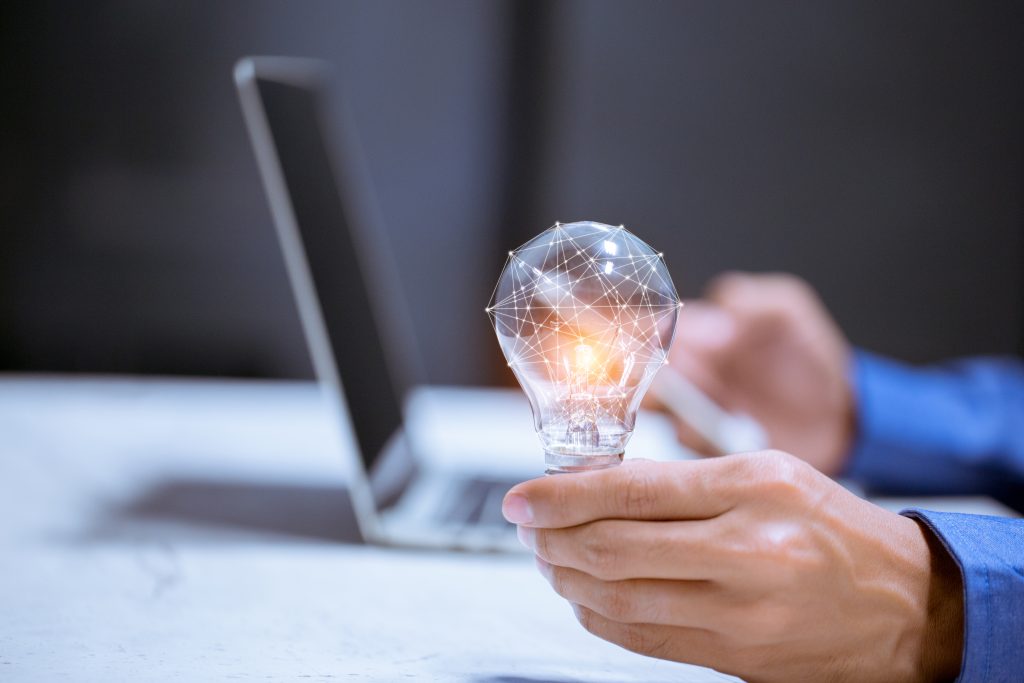 Fig 3 - Light bulb,with brain icon showing innovation and traditions are keys to success and new ideas.